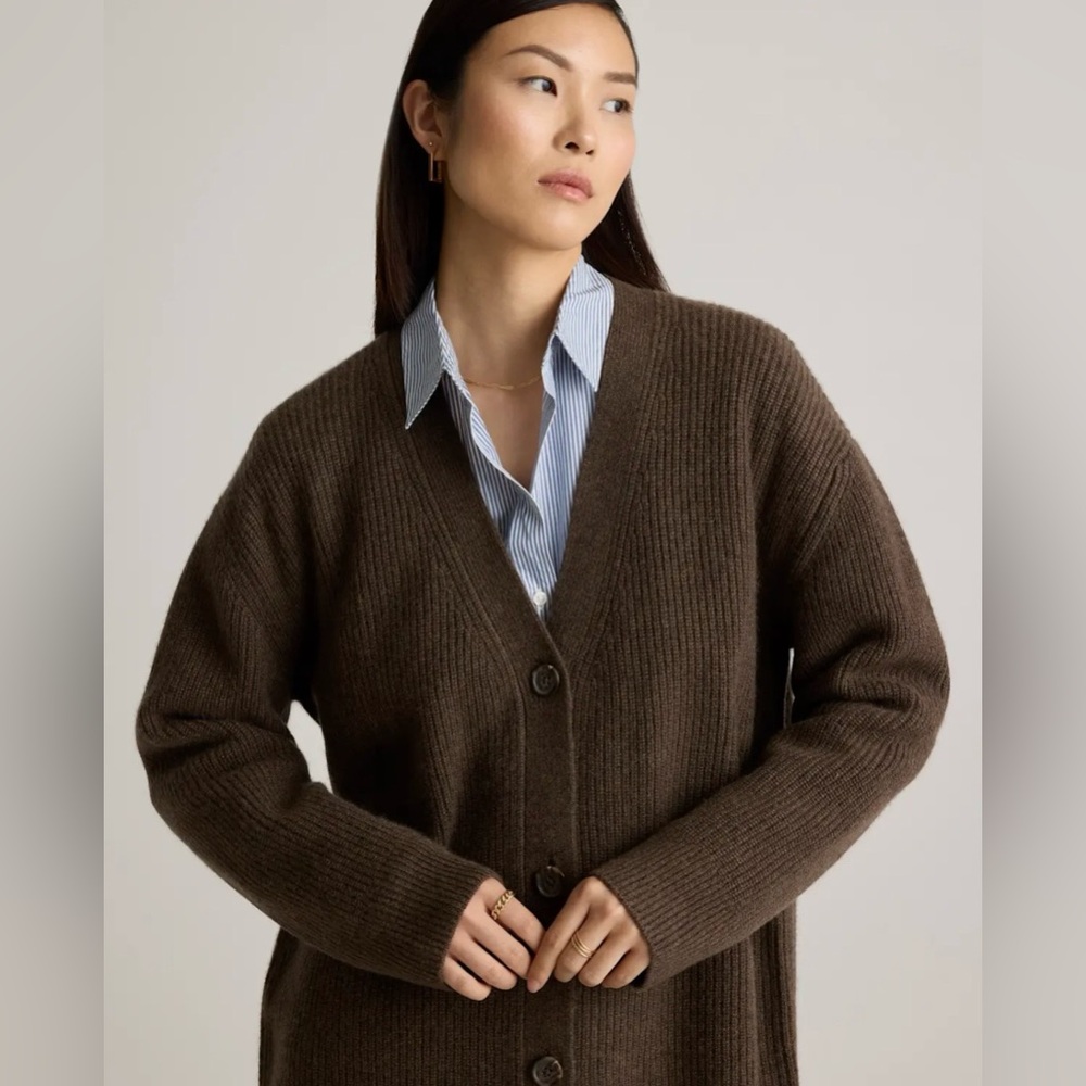 like new quince mongolian cashmere oversized boyfriend cardigan sweater brown XS - Picture 11 of 14